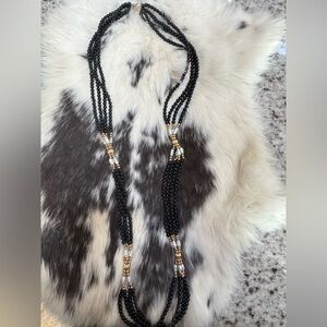 Four Strand Black and Gold Necklace with Baroque Pearls